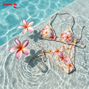 Custom Quick Dry Triangle Bikini Swimwear For Beach Resort Floral Print Bathing Suits For Women OEM ODM Service