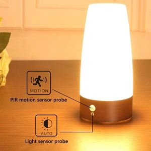 Round Retro LED Night Light with PIR Motion Sensor, Battery(excl.) Powered Bedside Lamp for Home Use in Bedroom Bathroom Hallway
