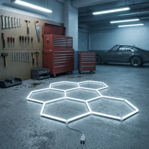 LED Hexagon Modular Garage Lighting System for Car Detailing Professionals and Home Studio Use