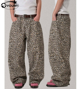 Men's Mid Waist Denim Regular Casual Jeans Hip-Hop High Quality High Weight Denim Pant Vintage Straight Leg Print Jeans