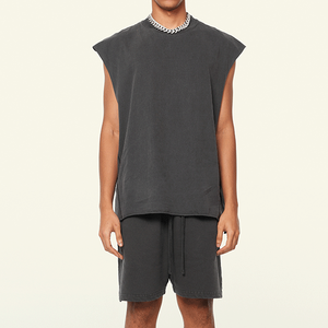 Mens 100 Cotton Vest Shorts Set Washed Crew Neck Sleeveless Loose Fit Breathable Gym Summer 2 Piece Outfit