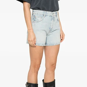 High Waist Breathable Denim Shorts for Women in Soft Washed Cotton with Distressed Detail for Summer Street and Casual Wear
