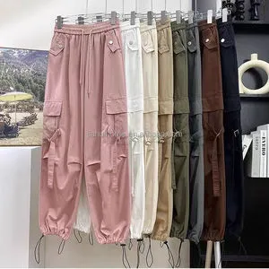 2025 Clearance Wholesale Summer Women's Non-Denim Cargo Pants Mid Waist Print Casual Breathable Eco-Friendly Canvas Loose Fit