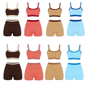 2026 2 in 1 Workout Contrast Binding Gingham Print Bra High Elasticity Tummy Control Shorts Pilates Recycled Fabric Yoga Set