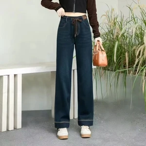 Women's Vintage Autumn/Winter High Waist Straight Leg Washed Denim Jeans Breathable Eco-Friendly Quick Dry Casual Loose Fit