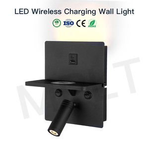 Space Saving Bedside Shelf Lamp With Wireless Charger Modern Wall Sconce USB Ports And Rotatable Reading Light For Bedrooms