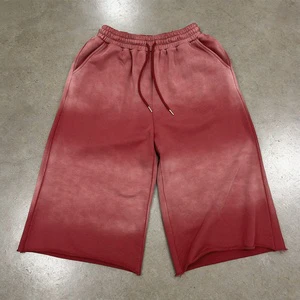 QIANSHI Streetwear Men Raw Edges Oversized Blank Capris Shorts Wholesale French Terry Vintage Washed 3/4 Long Sweat Shorts