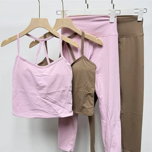 Women Fitness 2pcs Set Yoga Top High Waisted Butt Lifting Leggings Stretchy Sports Vest Workout Bra Running Pants Gym Wear