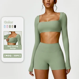 Women's Long Sleeve Crop Yoga Top Quick Dry Four-Way Stretch Lightweight Breathable Square Neck Gym Sports Running-Available