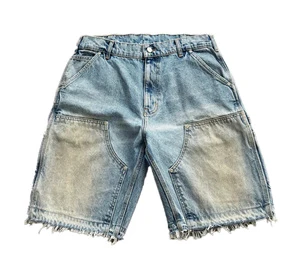 Vintage Monkey Wash Carpenter Jeans Streetwear Loose Fit Custom Logo Heavyweight Boy Distressed Baggy Jorts Men's Denim Shorts