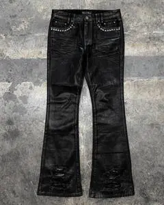 Trendy Custom Designer Skinny Studded Ripped Distress Waxed Bell Bottom Boot Cut Flared Baggy Stacked Denim Jeans Pants for Men