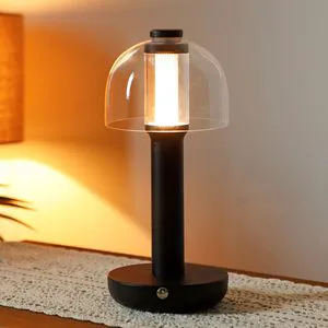 Cordless Rechargeable Glass Table Lamp with Decorative Glass Shade