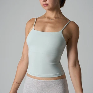 Sk1321 90%Cotton 10%spandex Camisole No Padded With Adjustable Strap Vest Women's Singlet Vest Solid Color Top