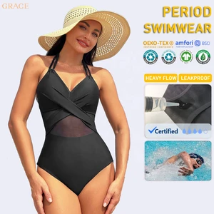 Wholesale Menstrual Beachwear Swimsuit V-neck Bikini Absorbency One Piece Swim Mesh Beach Sportswear Woman Period Swimwear