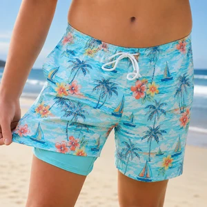 Custom Tropical Print Compression Liner 2 In 1 Swim Shorts Seaside Surf Lifestyle Hybrid Beach Shorts Summer Holiday Outfit
