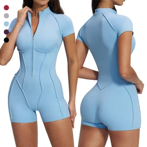 Backless Rompers Workout Sports Overalls Zipper Jumpsuit Women Gym Running Fitness Suits Tracksuit Short Sportswear Yoga Set