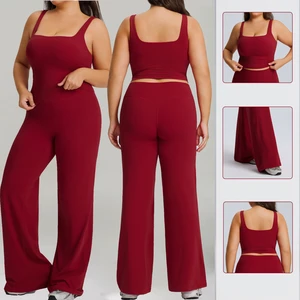 Plus Size S To 3XL High Quality 2-Piece Yoga Tank Top Breathable Workout Soft Wide Leg Pants Outfits Compression Gym Fitness Set