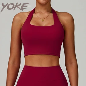 Women's Open Back Halter Sports Bra Quick Drying Push up Breathable Lightweight for Running Yoga, and Fitness