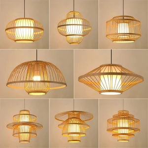 Natural Bamboo Lamps Hotel Restaurant Decoration Handmade LED Bamboo Weave Chandelier Pendant Light
