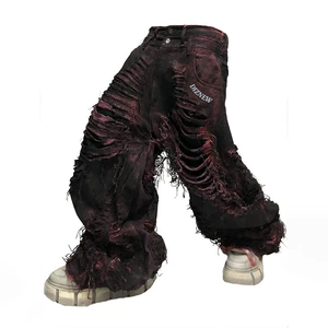 DiZNEW Apparel Manufacturer Custom logo Men's Jeans High Street Color Washed Heavyweight Distressed Jeans Pants