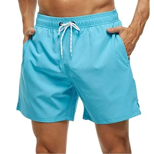 Men's Swim Trunks Quick Dry Beach Shorts Elastic Closure Swimming Shorts with Zipper Pockets and Mesh Lining