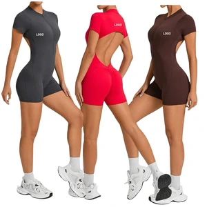 Autumn Semi-Zip Sports Jumpsuit, Butt-Lifting One-Piece Yoga Outfit, Backless Fitness Slim Fit Sportswear Jumpsuit for Women