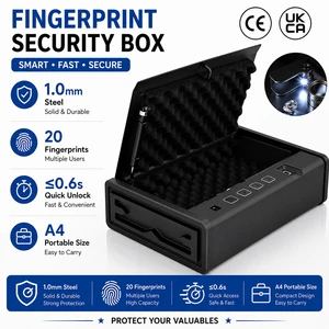 Safewell Advanced Biometric Handgun Safe 0.6s Quick Access Gas Strut Portable 1.0mm Steel 20 Fingerprints Hand Gun Safe