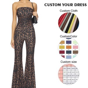 Women's Leopard Print Jumpsuit Strapless Flared Jumpsuit Sexy Bodycon Bell Bottom Romper Y2K Animal Print Catsuit For Party