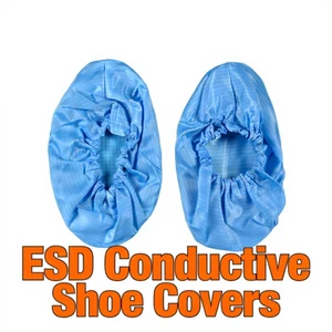 ESD Anti-Static Reusable Shoe Covers with Non-Slip PVC Polyester Booties for Cleanroom Lab Electronics Factory Industrial Safety