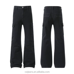 Custom Vintage Stretch Men's Jeans Breathable Pure Black Denim Jeans Men Embroidered Straight Leg Loose Jeans Denim