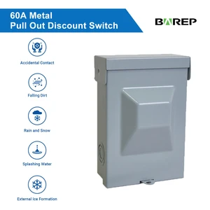 BAK-PS60 Pull-Out AC Disconnect Switch 60A 240VAC 2-Pole 3-Wire NEMA 3R Metal Box CULus For Outdoor HVAC Condensing Unit
