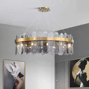 Minimalist Circular Led Hanging Lamps Modern Led Frosted Glass Smoky Grey Round Ring Pendant Light