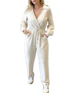 Casual Printed Solid Heavyweight Jumpsuits for Unisex Hooded Long Sleeve Drawstring Waist with Side Pockets
