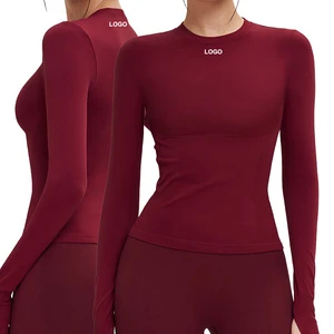 ECX5081 Seamless Yoga Top with Long Sleeves Tight Comfortable Round Neck Top for Yoga Practice and Outdoor Running