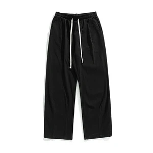 Pleated Design Sand Washed Pants, Basic Versatile Straight Leg Bottoms