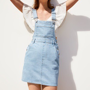 China Manufacturer's Fashion Women Casual Overalls Dress Washed Denim Straight Silhouette Waist for Summer