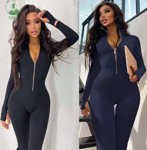 Custom Zipper Jumpsuits Women Girls Sportswear Solid Fitness Tight Sports Yoga Jumpsuit for Women's Clothing