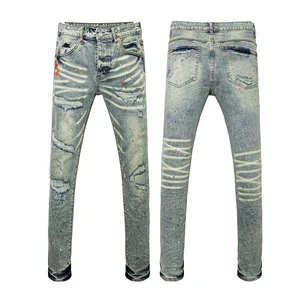 High Street Men's Denim Trousers American Style Jeans Homme Slim Riding Motorcycle Pants Ripped Jeans for Men