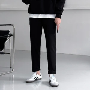 Men's pants Korean Style Straight Fit Casual Pants Mens Unisex 4Way Stretch Cotton Daily Trousers Streetwear Basic Bottoms H4006