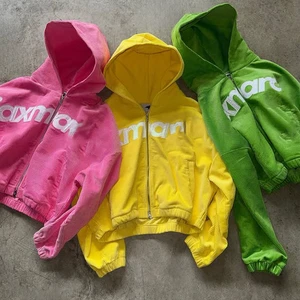 XJYD Jackets Supplier Custom Embroidery Patch Logo Highstreet Jackets Lady Y2K Clothing Yellow Corduroy Zip Up Jackets Women