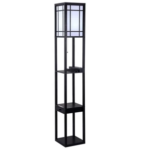 Wooden Floor LED Lamp With Table Shelf Lighting USB Charge Port and Have a Drawer