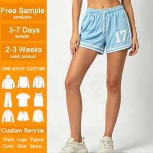 Female Mesh Basketball Shorts OEM Custom Number Print Elastic Waist Drawstring Casual Sports