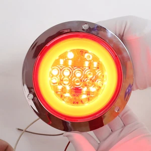 IOL 4 Inch Round New LED Tail Light Five Wires Angel Eyes Flash Signal Brake Lamp Red Amber for Truck Trailer EU Certified