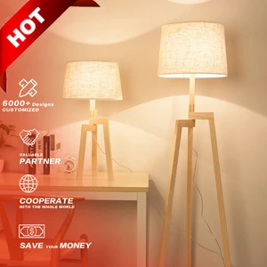 Modern Nordic Linen Fabric Shade Solid Wood E27 Tripod Floor Lamp