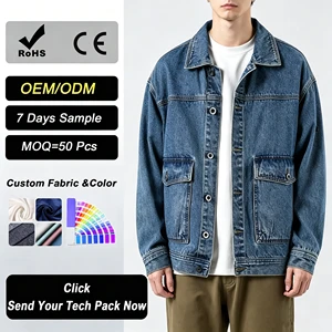 Vintage Denim Jacket Wholesale Plus Size Streetwear Custom Pattern Unisex Windproof Eco-Friendly Breathable
