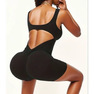 Custom Plus Size Women's Sports Bodysuit Breathable Backless Yoga Jumpsuit Bordered One Piece Gym Workout Shorts Polyester/Nylon