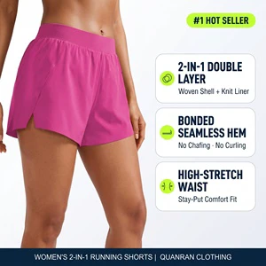 Women's Running Shorts 2 In 1 Breathable Quick Dry Double Layer High Waist Elastic Waistband Athletic Gym Shorts