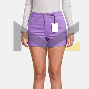Women Cotton Denim Shorts 2024 Summer Streetwear Female Low Waist Straight Shorts Solid Color Women's Shorts