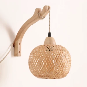 Bamboo Woven Handmade Midcentury Modern Chinese Design Eco-Friendly Indoor Wall Lamp Bamboo Lampshade 2-Year Warranty Fusen