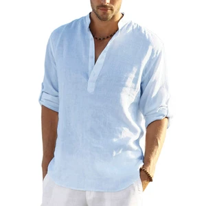 Blouse Cotton Linen Shirt Loose Tops Casual Wear Beach Clothes T Shirts Summer Short Sleeve Shirt 2025 New Arrival Men's Casual